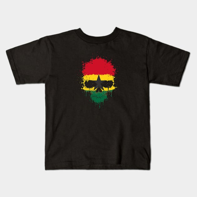 Chaotic Ghana Flag Splatter Skull Kids T-Shirt by jeffbartels